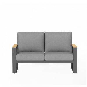 English Elm 52" Powder-coated Aluminum Outdoor Loveseat with Ergonomic Recline and Foam Cushions Black+Grey B082P455132