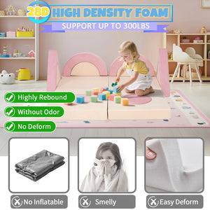 English Elm 14pcs Modular Foam Play Couch Set Convertible Toddler Fort Builder for Playrooms Pink+White T5880P493441