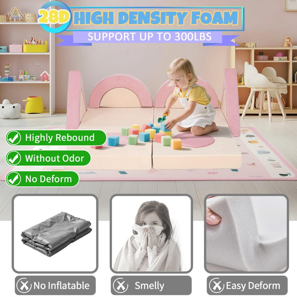 English Elm 14pcs Modular Foam Play Couch Set Convertible Toddler Fort Builder for Playrooms Pink+White T5880P493441