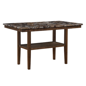 English Elm Marcello Brown Bar Table Set with Faux Marble Top, Upholstered Stools & Bench, Sturdy Storage B201S00441