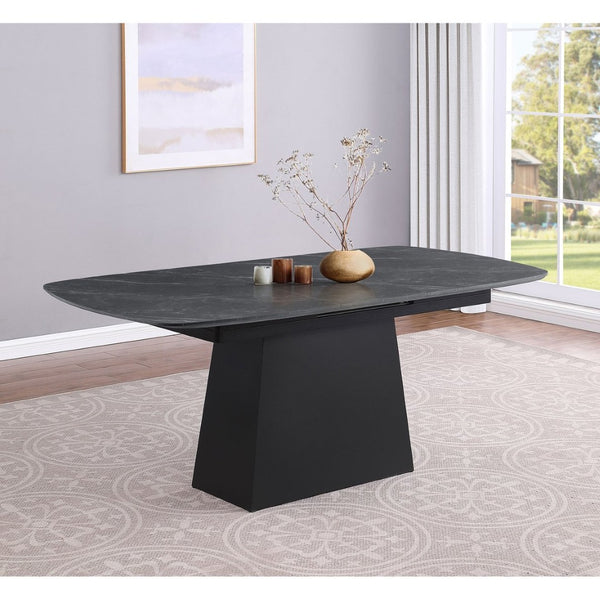 English Elm Idlewild Faux Marble Extendable Dining Table with Sculptural Pedestal Base for Modern Spaces B062S01650
