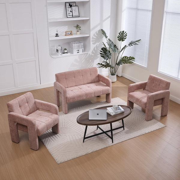 English Elm Nordic Ergonomic Double Armchair Upholstered Chenille Two-Seater Sofa 550lb Capacity Compact Lounge Chair Pink W395P380535