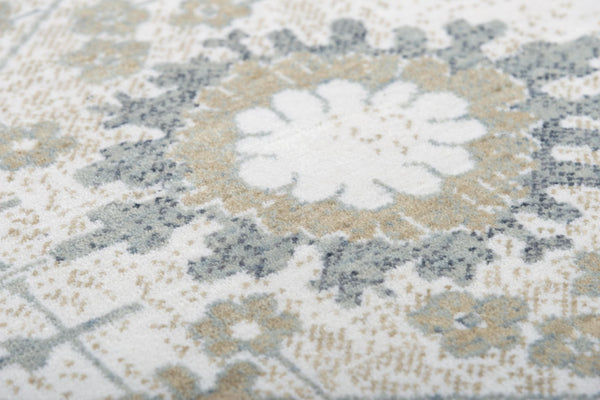 Alora Decor Elect Elect Motif Runner 2'6"X8' - 100% Recycled Polyester Low-Profile Rug, Durable Traditional Gray Beige Elegance 01701710100372608