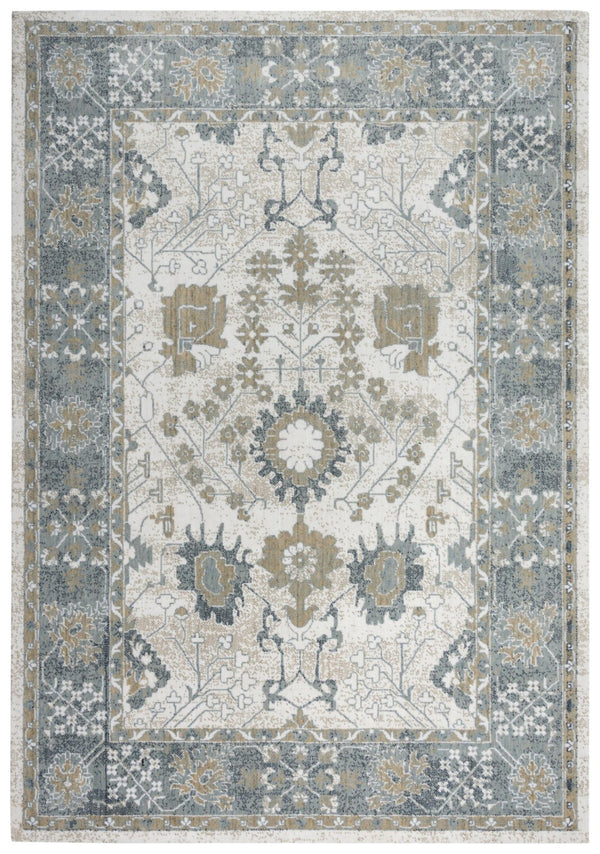 Alora Decor Elect Elect Motif Runner 2'6"X8' - 100% Recycled Polyester Low-Profile Rug, Durable Traditional Gray Beige Elegance 01701710100372608