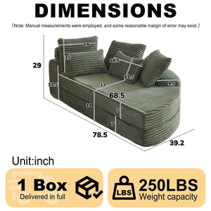 English Elm 78.5-inch Corduroy Modular Circular Sofa Bed Convertible Reclining Lounger with Pillows W834P385983