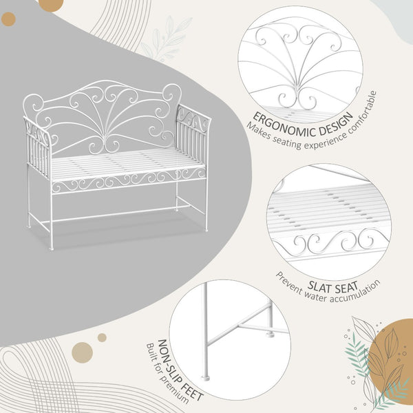 English Elm Outsunny 43" Elegant Metal Garden Bench, Durable Cream White Porch Seat For Patios, Pools, And More W2225P200872-GIGA