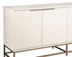 Sunpan REBEL Sideboard - Spacious Cream Grey Oak Storage with Champagne Gold Accents for Modern Elegance 108769
