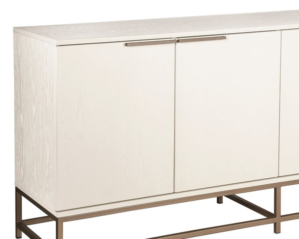 Sunpan REBEL Sideboard - Spacious Cream Grey Oak Storage with Champagne Gold Accents for Modern Elegance 108769
