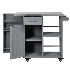 English Elm Foldable Outdoor Kitchen Cart with Stainless Worktop Fir Wood Frame and Lockable Wheels Grey N719P380278E