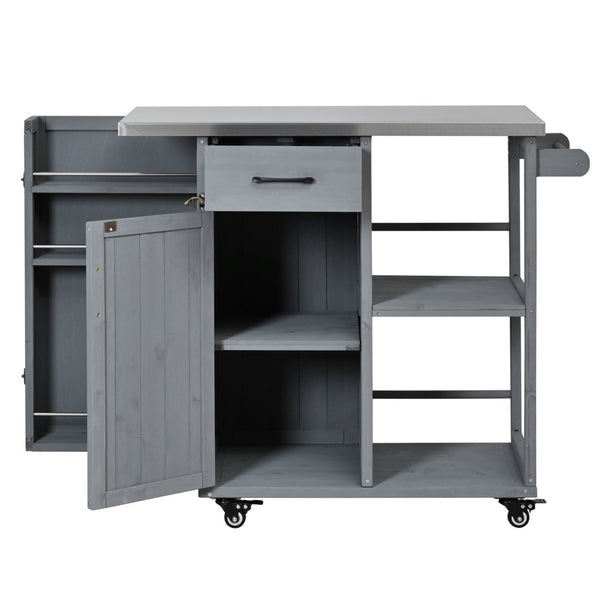English Elm Foldable Outdoor Kitchen Cart with Stainless Worktop Fir Wood Frame and Lockable Wheels Grey N719P380278E