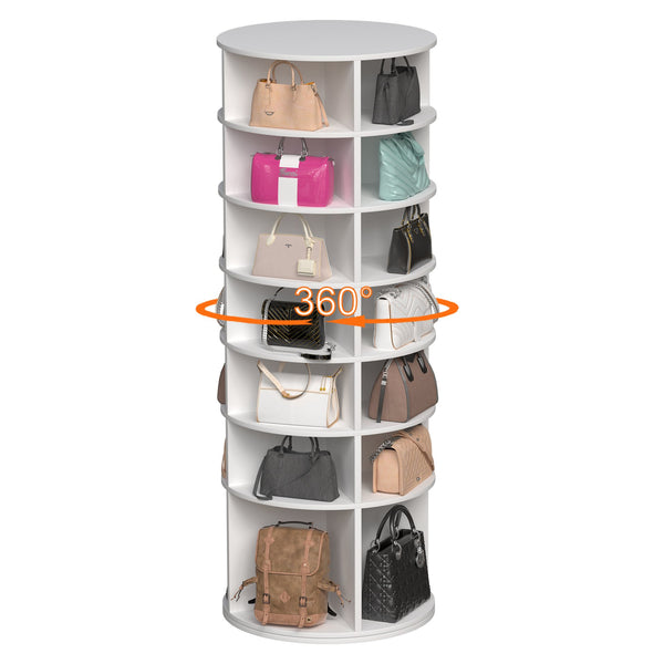 English Elm Rotating 7-Tier Spinning Shoe Rack Tower 360° Revolving Organizer, Space-Saving Sturdy White Holder W2699P222574