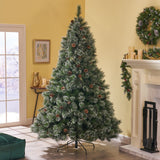 Christopher Knight Home® - Noble House - 7-foot Cashmere Pine and Mixed Needles Unlit Hinged Artificial Christmas Tree with Snowy Branches and Pinecones