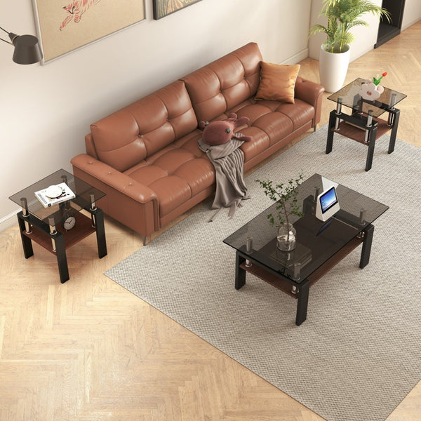 English Elm Set Of 2 Modern Tempered Glass Tea Tables - Sleek, Sturdy, And Stylish For Your Living Space Decor! W241P300310-GIGA