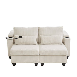 English Elm Convertible Chaise Lounge Sofa Bed With Usb Ports, Cup Holders & Storage – Modern Comfort In Beige N719S002020A