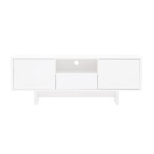 English Elm Ella Mid-Century 59" TV Stand with Cable Management, Adjustable Shelves, Drawer & Sled Legs White B365S00124