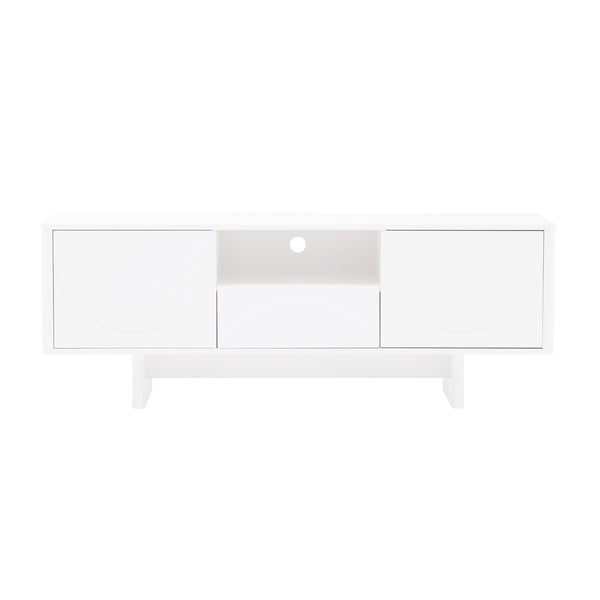 English Elm Ella Mid-Century 59" TV Stand with Cable Management, Adjustable Shelves, Drawer & Sled Legs White B365S00124