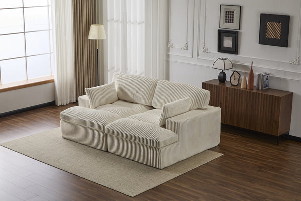 English Elm Double Corduroy Chaise Lounge Sofa Bed - Oversized Modular Sleeper, Deep Seat Comfort & Support White W3723S00006