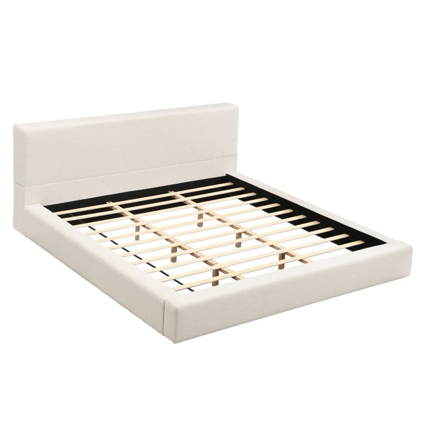 English Elm King Linen Upholstered Platform Bed Thick Padded Headboard No Box Spring Needed N757K345636I