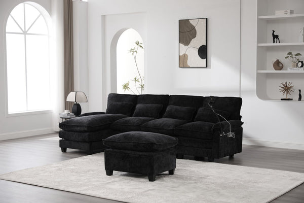 English Elm United U-Shape 106" Sectional Sofa - Cloud Couch With Usb Ports, Storage Ottoman & Comfy Pillows W1568S00229-GIGA