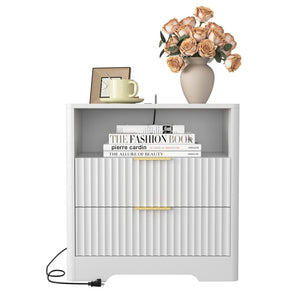 English Elm Nightstand with Usb Charging Ports Ac Outlet Night Light and Cabinet for Bedroom W1321P399421