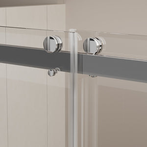 English Elm 56-60 in Frameless Bypass Tub Shower Door Soft Close Tempered Glass Brushed Nickel W1920P385331