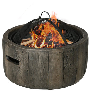 English Elm Outsunny Wood Burning Fire Pit Rustic Tree Stump Design Metal Patio Backyard Bonfire W2225P174304