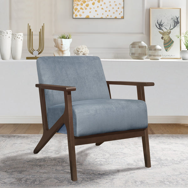 English Elm Modern Velvet Accent Chair with Dark Walnut Angular Frame, Streamlined Mid-Century Comfort Design Blue Gray 35 L x 27.25 W x 19.25 H B011P271914