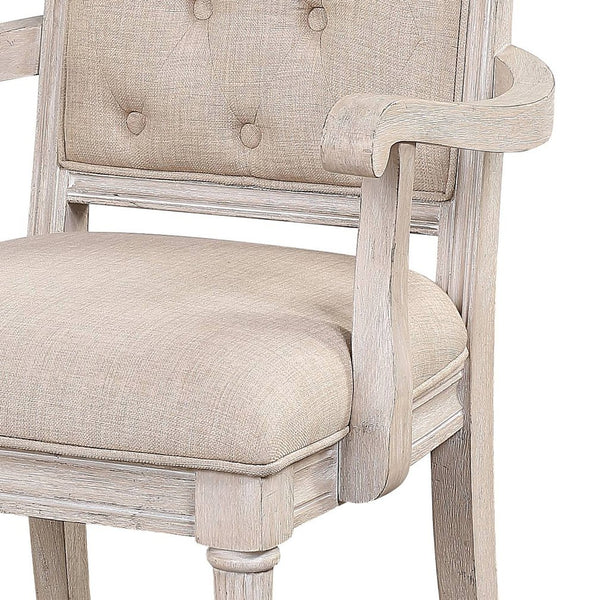 English Elm Beige Tufted Back Arm Chairs Set of 2 — Vintage-Inspired Upholstered Dining Accent Seating with Elegant Legs Champagne B062P186528