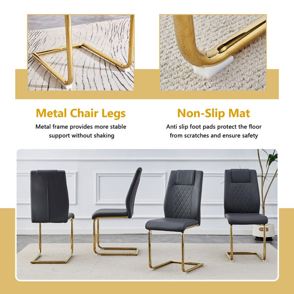 English Elm Table and Chair Set 8 Seater Oval Glass Dining with Glamorous Gold Base Modern Luxe Dark Gray,Gold,Transparent W1151S04723