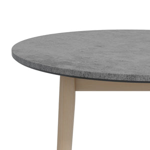 English Elm Studio Round Cement Gray Dining Table with Whitewashed Solid Wood Legs for Small Spaces B127P495089
