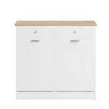 English Elm Two-Compartment Tilt-Out Trash Cabinet, Pet Proof Kitchen Trash Cabinet With Cutting Board, Free Standing Laundry Sorter Cabinet, Laundry Hamper, White