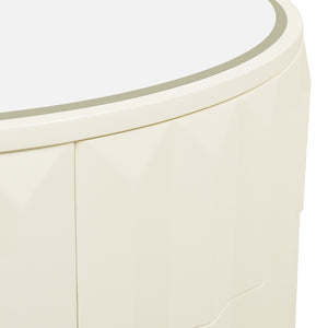 English Elm Jennifer Taylor Home - Facino Round 35.5" Storage Coffee Table with Mirrored Top, White Lacquer Birchwood, 2 Drawers B2719P238494