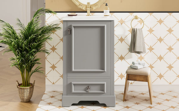 English Elm 20 Inch Bathroom Vanity with Ceramic Sink, Soft-Close Door, Adjustable Shelf, Smart Storage Organizing Design Grey N729P299505E
