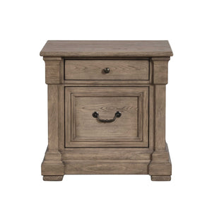 English Elm Weathered Gray Queen Bedroom Set Shutter Panel Bed with Two Nightstands Elm Veneer B2741S00930