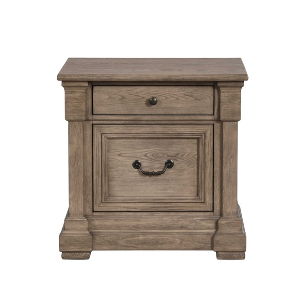 English Elm Weathered Gray Queen Bedroom Set Shutter Panel Bed with Two Nightstands Elm Veneer B2741S00930