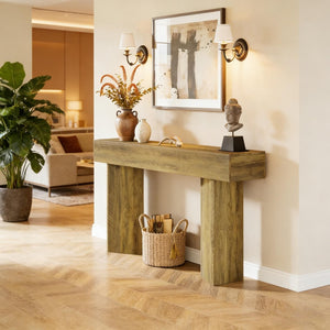 English Elm Wood Solid Fir Console Table Handcrafted Farmhouse Style for Entryway or Sofa T3971P449535