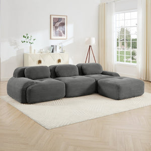 English Elm L-shaped Modular Corduroy Sectional Sofa Ergonomic Low Profile Living Room Seating Grey W714S01267