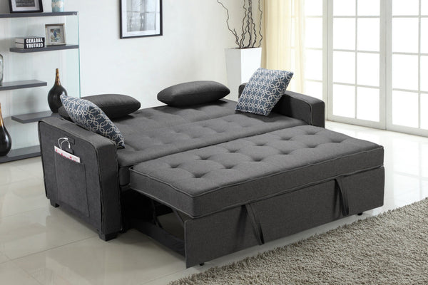 English Elm Corrado Tufted Gray Fabric Sleeper Sofa with Usb Ports and Pull Out Guest Bed B2749S00183