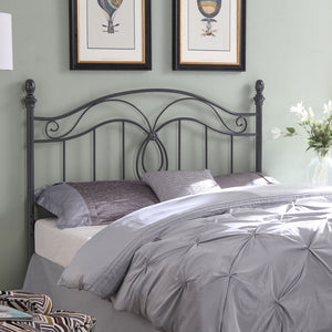 English Elm Dark Grey Metal Headboard Scrollwork Finials Classic Ornate Full Queen Bedroom Frame B062P145553