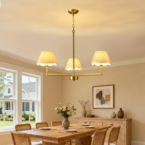 English Elm 3-light Gold Rope Wrapped Chandelier with Fabric Shades for Dining and Living Rooms W5008P391554