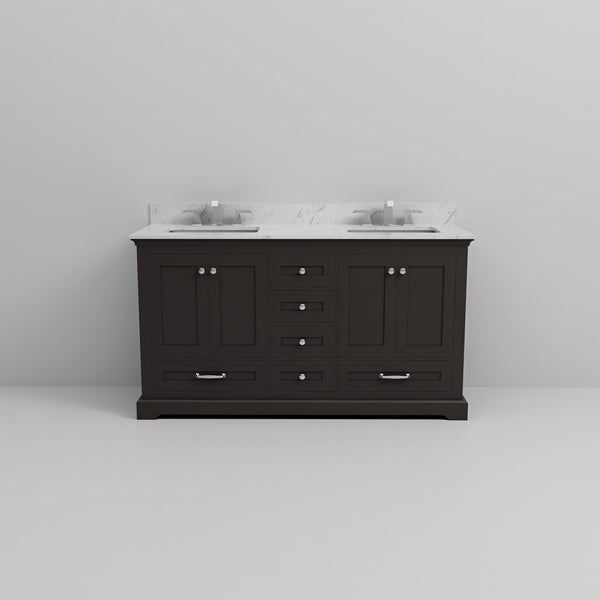 English Elm Espresso 60" Double Bath Vanity with Carrara Marble Top, Chrome Faucet, Soft-Close Drawers & Ample Storage B2731P258386