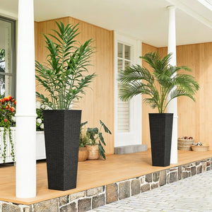 English Elm Flower Column Planters Set of 2 Tall Rattan Look Uv Resistant Outdoor Patio Pots T3971P467418