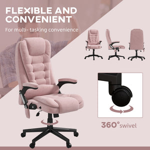 English Elm Homcom 6 Point Vibrating Massage Office Chair With Heat, Velvet High Back Executive Office Chair With Reclining Backrest, Padded Armrests and Remote, Pink