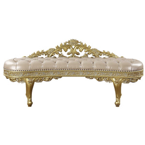 English Elm Cabriole Light Gold PU Leather Bench with Resin Accents — Luxurious D25 Foam Seating, Durable Composite Frame B2726P263025