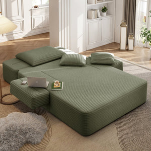 English Elm Luxurious Corduroy Frameless Chaise with Sleeper Conversion Foam Cushioning and Storage Pocket Green W3219P459765