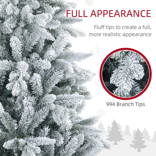 English Elm Homcom 6Ft Snow Flocked Artificial Christmas Tree With 994 Tips & Easy Setup For Festive Decor W2225P229178