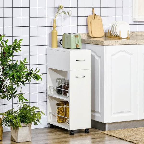 English Elm Homcom 3 Tier Slim Rolling Utility Cart with Drawer for Kitchen Bathroom Laundry W2225P229636