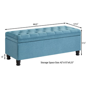 English Elm Upholstered tufted storage bench with spindle wooden legs, faux leather ottoman with ample hidden space Light Blue W2186P151308
