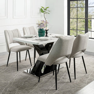 English Elm 47.24"-62.99"modern Extendable Dining Table Marble Print Top with X-base Seats Six W757S00049