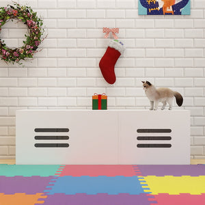 English Elm Litter Box Enclosure for 2 Cats with Double Room, Modern Wooden Cat Litter Furniture, White, 59" x 17.7" x 18.9" W282P196029